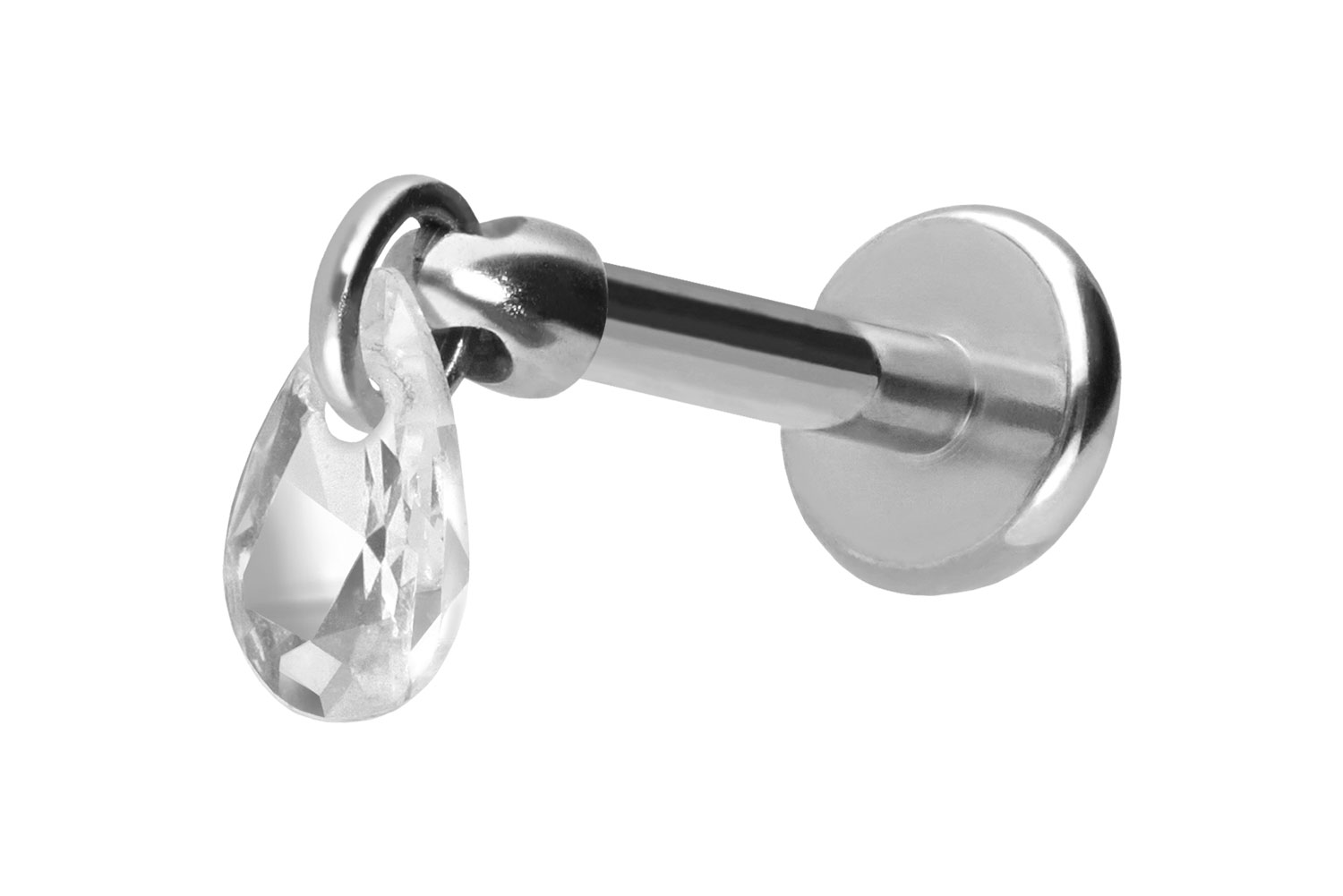 Titan Labret Piercing mit Push Fit KRISTALLTROPFEN